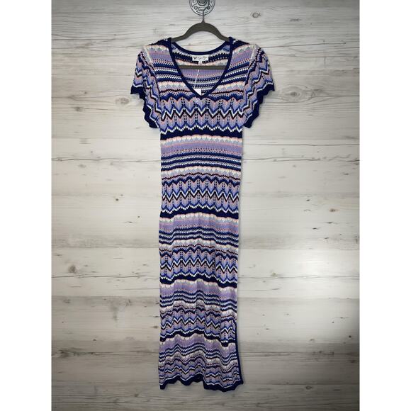Jessica Simpson Dress Womens Small Multicolor Chevron Crochet Knit Lined V Neck - Picture 1 of 9